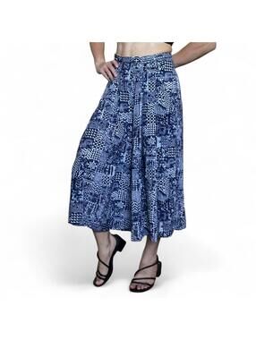 Blue and White Culotte Wide Leg Pants
